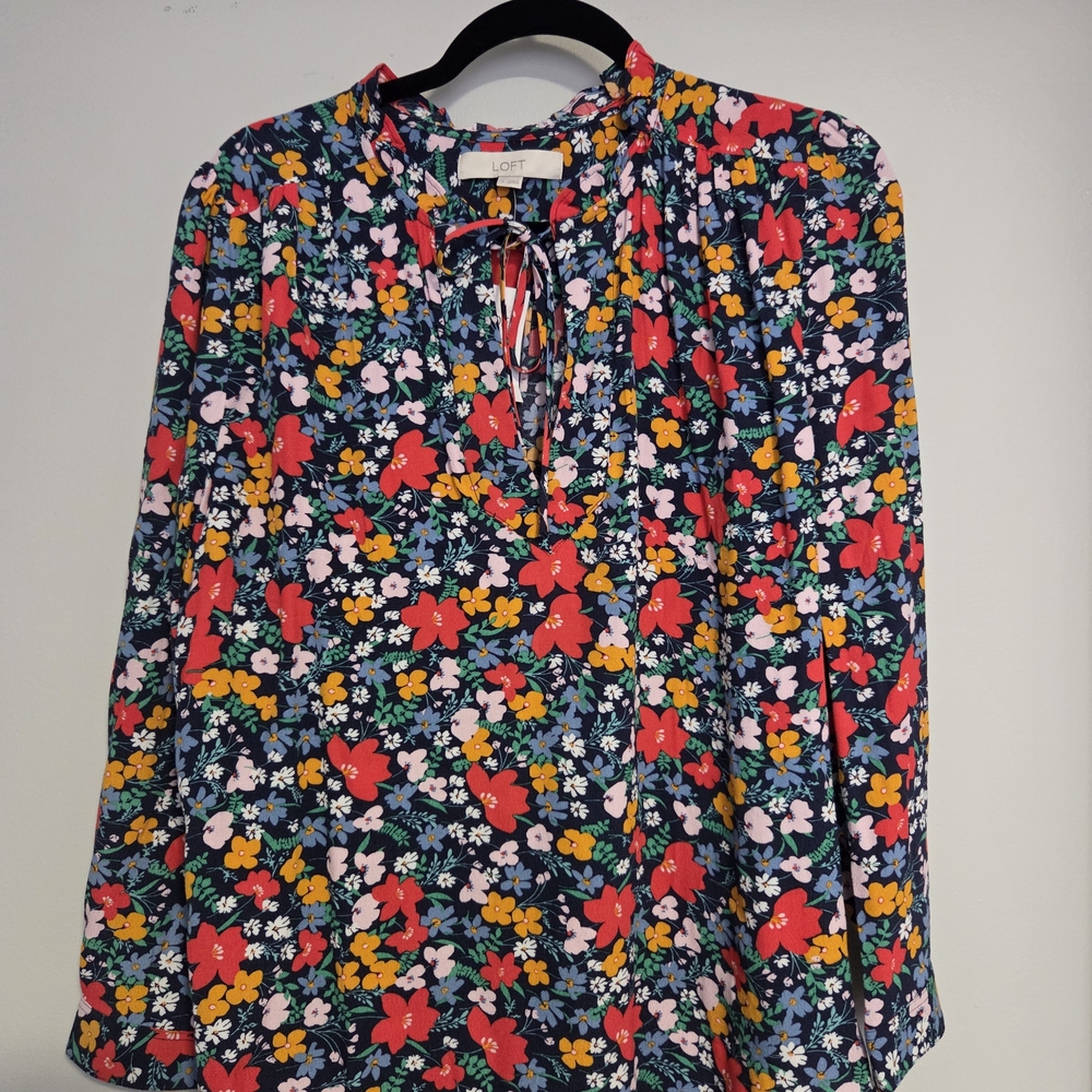 LOFT Women's Floral Blouse - Red, Yellow, Green, Blue